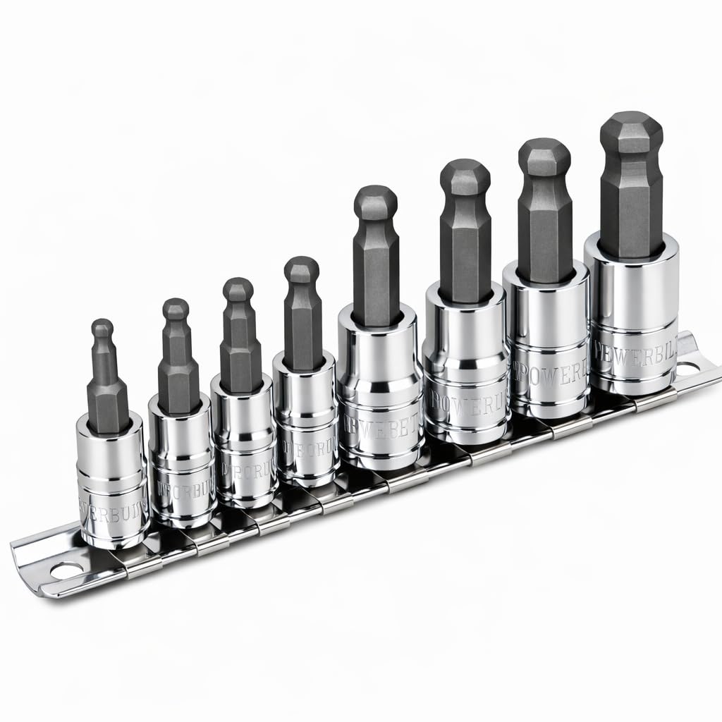 Powerbuilt 8 Piece Metric Wobble Ball Hex Bit Set, Sizes 3-10mm